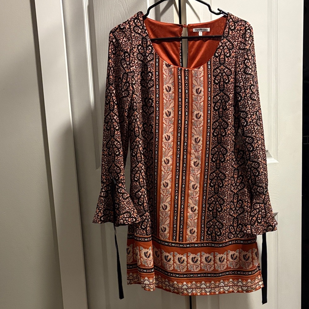 Charlotte Russe Black and Orange Long Sleeve Dress
